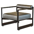 Modern Leisure Chair With Gray Leather Upholstery And Black Metal Frame