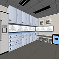 Modern Laboratory Interior With White Cabinets Drawers And Large Display Screens