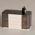 Modern Black White Jewelry Cabinet With Transparent Panels Multiple Drawers And Black Handbag On Top