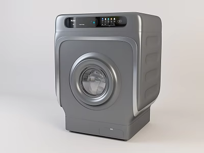 Modern Gray Front Loading Washing Machine With Circular Door And Smart Control Panel 3d model