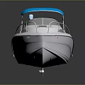White Speedboat With Blue Canopy And Side Rails In Cockpit Area