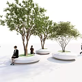 Modern Circular Tree Planters With Green Tops And White Bases For Urban Seating Space