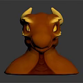 Detailed 3D Dragon Head Model Orange Colored With Yellow Horns And Glowing Eyes