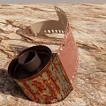 Rusty Film Canister with Unrolled Film on Rough Ground Surface