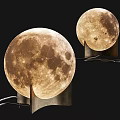 Two Table Lamps With Moon Surface Texture And Metal Base On Black Background 3d model