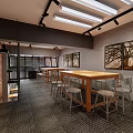 Stylish Restaurant Interior With Bar Counter Wooden Tables Pendant Lights And Brick Walls
