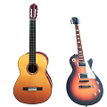 Acoustic And Electric Wooden Guitars With Classic Design As Musical Instruments