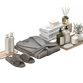 Gray Bathroom Accessories Set With Towels Bathrobe Slippers Aromatherapy Lotion Bottles And Soap Dish