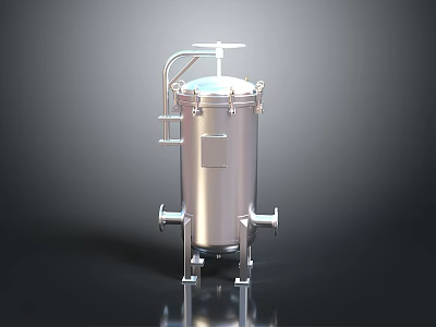 Industrial Stainless Steel Filter With Inlet Outlet Pipes And Support Legs 3d model