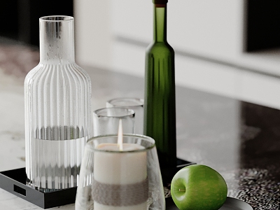 Ornament combination water cup tray candle wine bottle fruit apple 3d model