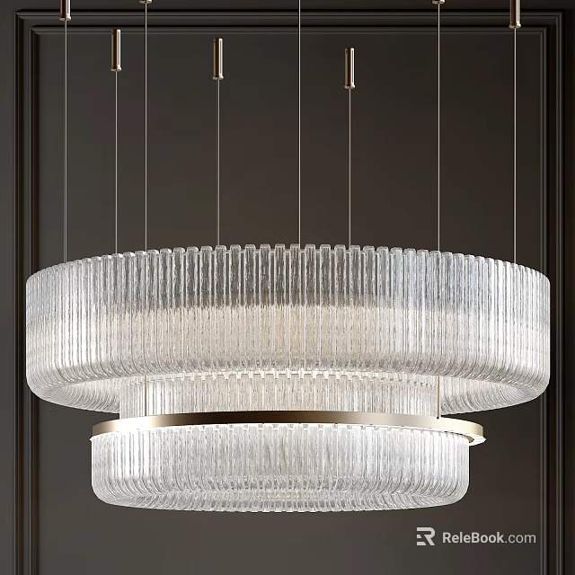 Modern Crystal Chandelier With Layered Transparent Crystals And Gold Ring 3d model 
