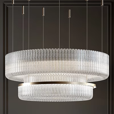 Modern Crystal Chandelier With Layered Transparent Crystals And Gold Ring 3d model