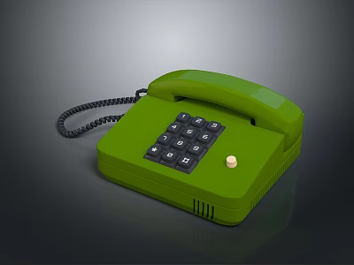 Green Classic Landline Telephone With Handset Keypad And Black Cord 3d model