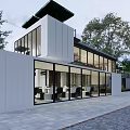 Modern Container Building Design With Glass Windows And Green Roof Garden Area