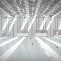 Spacious Bright Industrial Warehouse Interior With High Ceilings Metal Structure Large Windows And White Flooring