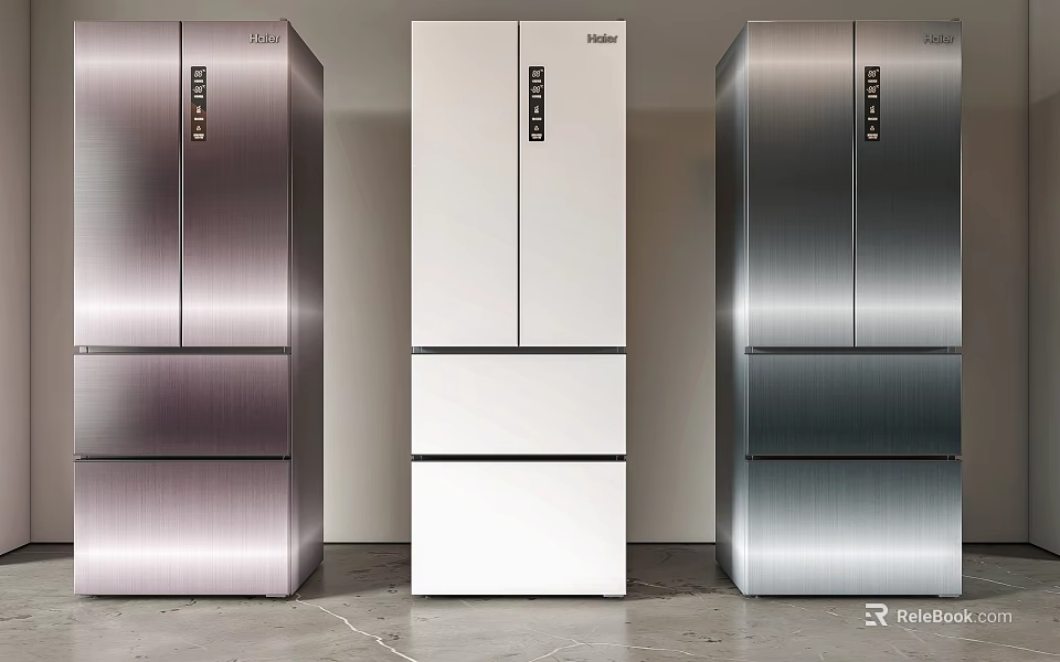 Modern Multi Door Refrigerators in Silver White and Dark Silver Sleek Design 3d model 