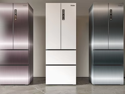 Modern Multi Door Refrigerators in Silver White and Dark Silver Sleek Design 3d model