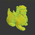 Yellow Winged Mythical Beast Traditional Sculpture In Sitting Posture With Ornate Details