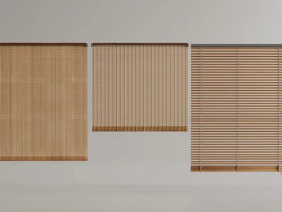 Three Different Bamboo Wooden Blinds with Distinct Texture and Design Patterns 3d model