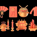 Vibrant Chinese Traditional Cultural Items With Red Fan Envelope Drum Gold Ingot Bamboo And Decorations