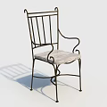 Single Chair With Vintage Metal Frame Wooden Slatted Seat And Curved Armrests