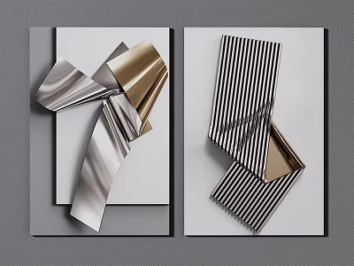 Modern Wall Art Design With Folded Metallic And Black White Stripes 3d model