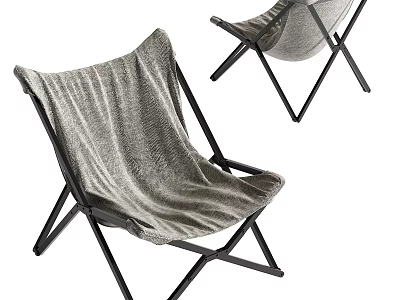 Comfortable Foldable Leisure Chair With Soft Gray Fabric And Black Metal Frame 3d model