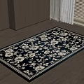 Square Carpet With Black Background And White Floral Pattern On Wooden Floor