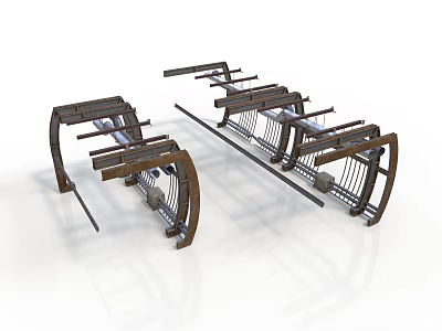 Two Modern Furniture Components With Wooden Curved Frames And Metal Parts 3d model