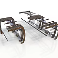 Two Modern Furniture Components With Wooden Curved Frames And Metal Parts