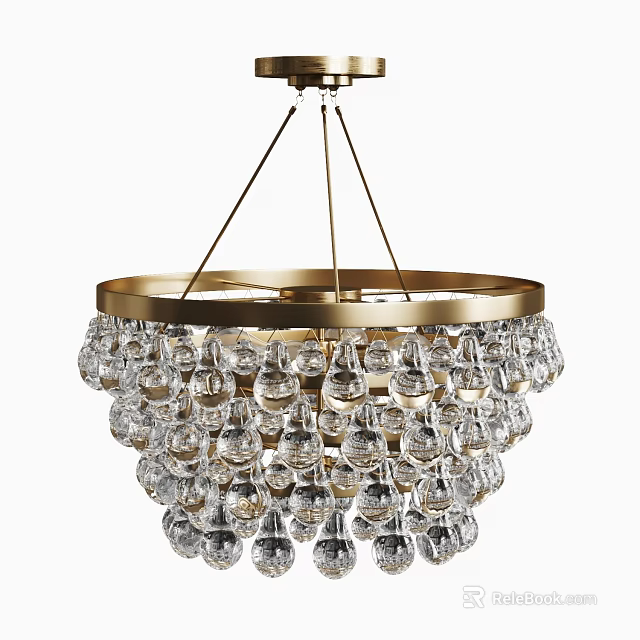 Golden Frame Chandelier Featuring Sparkling Crystal Layers And Multiple Transparent Pendants 3d model 