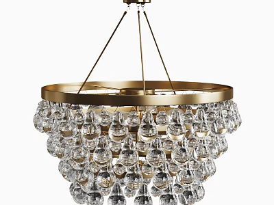 Golden Frame Chandelier Featuring Sparkling Crystal Layers And Multiple Transparent Pendants 3d model