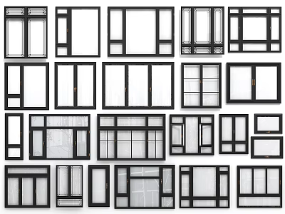 Various Modern Casement Window Designs With Different Frame Structures And Glass Panels 3d model