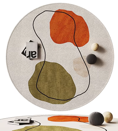 Modern Round Rug With Abstract Orange Green Patterns And Minimalist Decor Accents 3d model