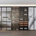 Modern Wine Cabinet With Glass Doors And Shelves For Wine Bottles And Decorative Items