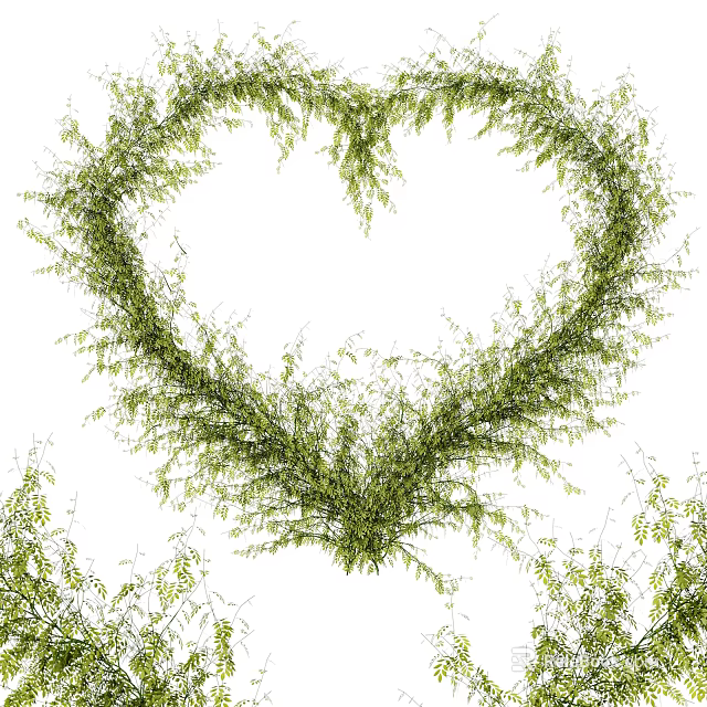 Green Vines Forming Heart Shape Design on White Background with Scattered Leaves 3d model 