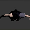 3D Female Character Model In Black Outfit With Gloves Stockings And Purple Accessory