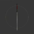 Medieval Sword With Red Hilt And Decorative Metal Blade On Dark Background