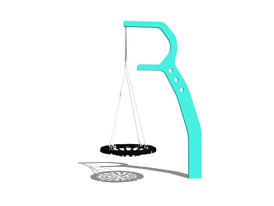 Outdoor Playground Swing Equipment With Blue Frame And Black Circular Seat 3d model