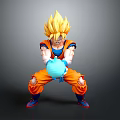 Super Saiyan 3D Model with Blonde Spiky Hair Orange Outfit Crouching Holding Blue Energy Ball
