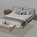 Modern Double Bed Bedroom Setting With Nightstands Bench And Pendant Light 3d model