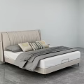Modern Double Bed With Upholstered Headboard Decorative Pillows And Beige Frame 3d model
