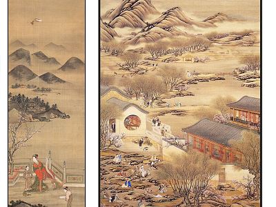 Chinese Landscape Painting Traditional Classic Mountain Peak Landscape Figure Hanging Painting Combination model