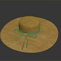 Wide Brimmed Straw Hat With Blue Ribbon Bow For Summer Daily Fashion Use