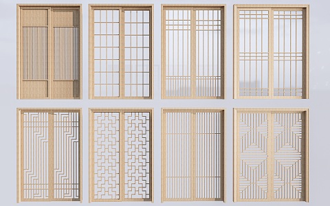 New Chinese-style sliding doors and windows lattice window grilles 3d model