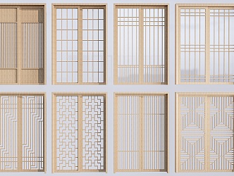 New Chinese-style sliding doors and windows lattice window grilles 3d model