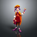3D Animated Magical Girl Character With Purple Hair Orange Hat Red Dress And Magic Wand