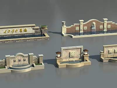 European-style wall waterscape 3d model