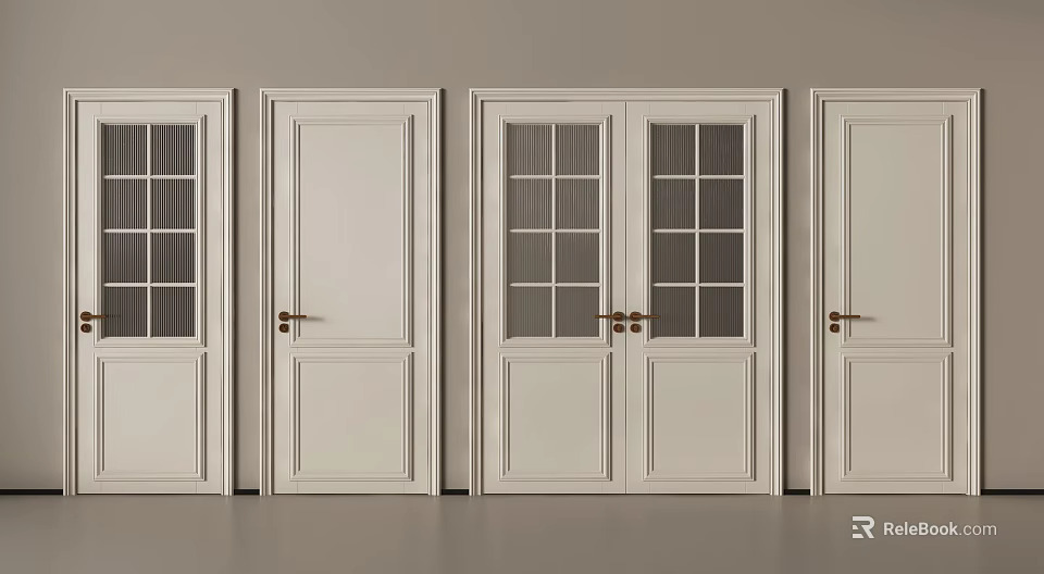 White Interior Hinged Doors With Various Glass And Solid Panel Designs For Home Decoration 3d model