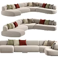 Modern Sectional Sofa In Beige With Green Red And Beige Decorative Cushions Design